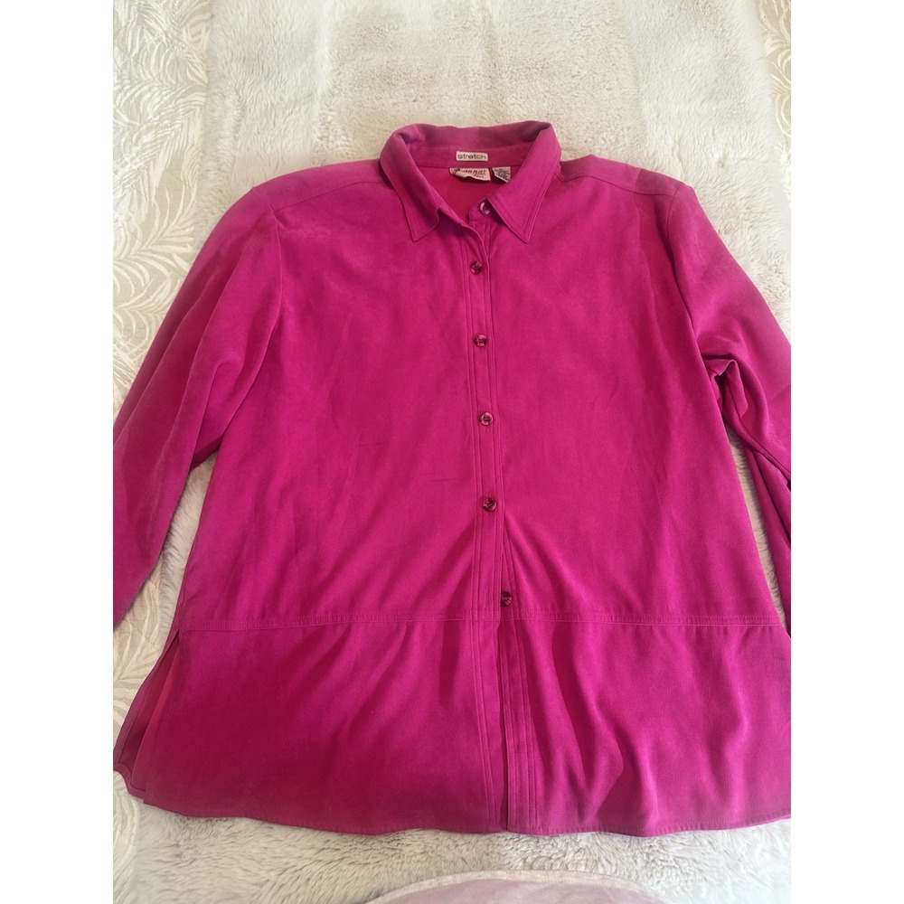 Joanna Plus Stretch Ladies Button Down Blouse 12X Fuschia‎ Pink